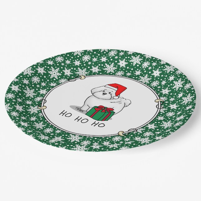 Plato De Papel Navidades Santa Bichon Frise Dog Cute (Angular)