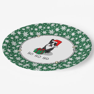 Plato De Papel Navidades Santa Boston Terrier (negro)