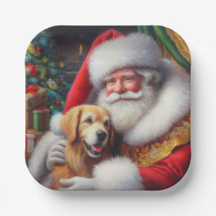 Plato De Papel Navidades Santa Claus con perros 3