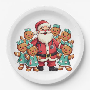 Plato De Papel Navidades Santa Claus Gingerbread Enfermeras