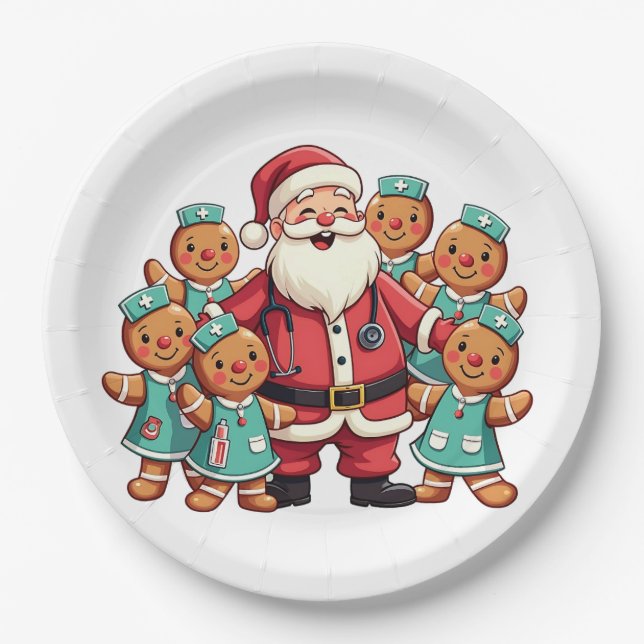 Plato De Papel Navidades Santa Claus Gingerbread Enfermeras (Anverso)