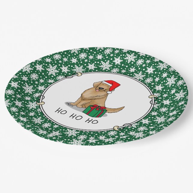 Plato De Papel Navidades Santa Claus Golden Retriever Dog Cute (Angular)