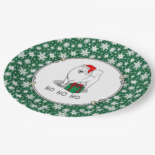 Plato De Papel Navidades Santa Claus Gorra Samoyed Dog Cute