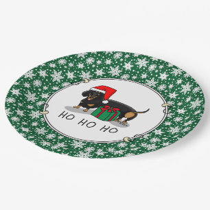 Plato De Papel Navidades Santa Dachshund (S black & tan) Gracioso
