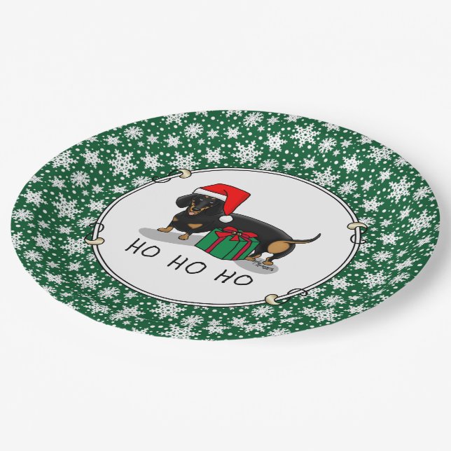Plato De Papel Navidades Santa Dachshund (S black & tan) Gracioso (Angular)