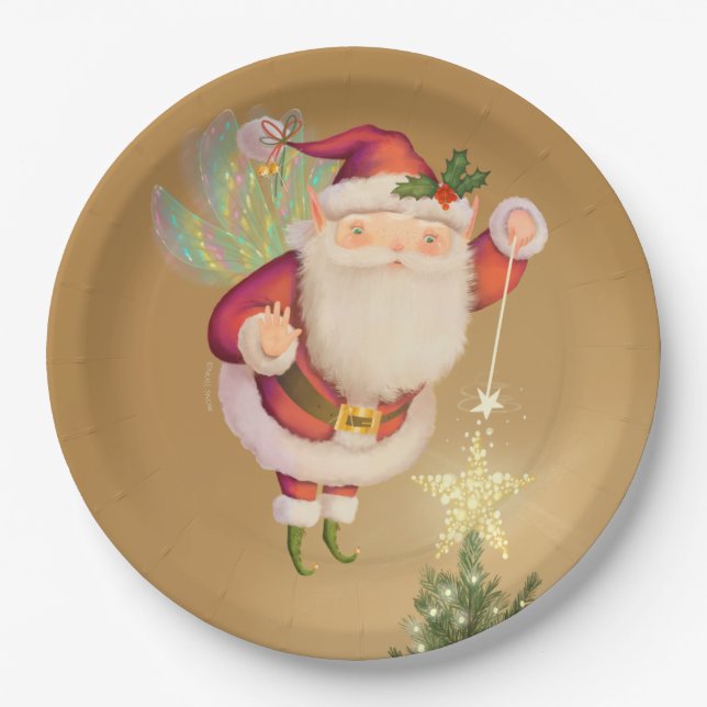 Plato De Papel Navidades Santa Fairy Gold Paper Plate (Anverso)