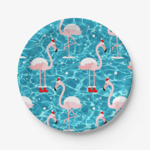 Plato De Papel navidades santa flamingo