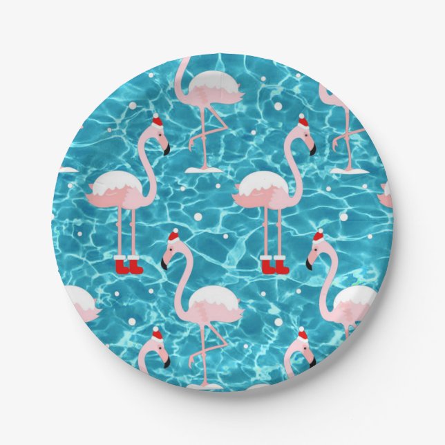 Plato De Papel navidades santa flamingo (Anverso)