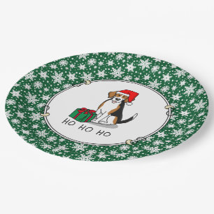Plato De Papel Navidades Santa Hat Beagle (triple color 3) Dog Cu