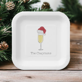 Plato De Papel Navidades Santa Hat Champagne