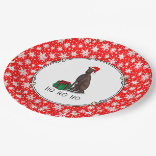 Plato De Papel Navidades Santa Hat Greyhound Dog (romano le) Cute