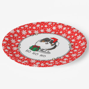 Plato De Papel Navidades Santa Hat Pomeranian (tricolor) Cute
