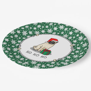 Plato De Papel Navidades Santa Hat Pug Dog (flor claro) Cute