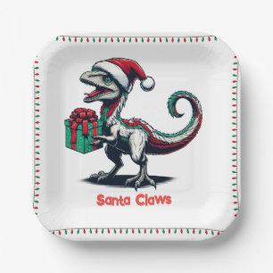 Plato De Papel Navidades Santa hat raptor