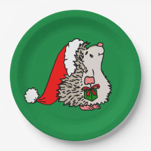 Plato De Papel Navidades Santa Hedgehog