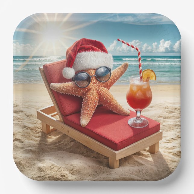Plato De Papel Navidades Santa Stafish On a Chaise Lounge (Anverso)