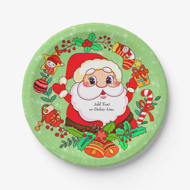 Plato De Papel Navidades Santa Stocking Cane Present Holly 7" (Anverso)