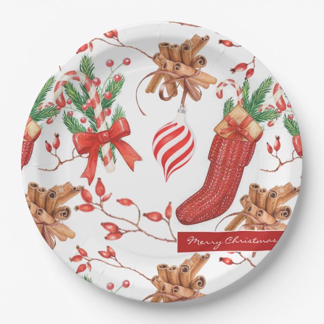 Plato De Papel Navidades Scents Cinnamon and Peppermint Pattern (Anverso)