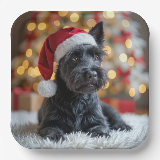 Plato De Papel Navidades Scottish Terrier On Fur (Anverso)