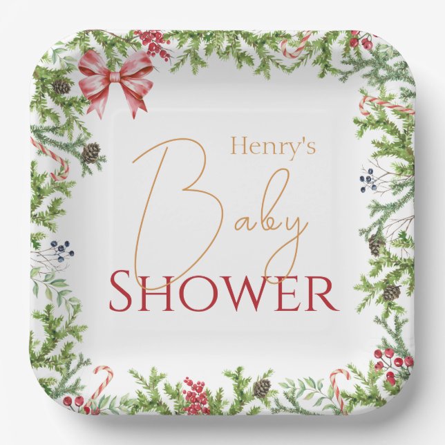 Plato De Papel Navidades se ramifican en Baby Shower para mantene (Anverso)