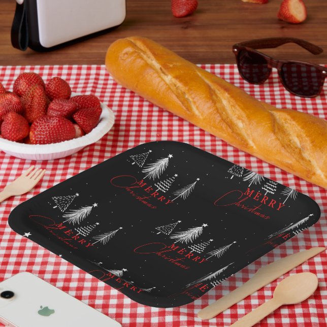 Plato De Papel Navidades Sencillos Elegantes Pine Tree | Negro (Picnic)