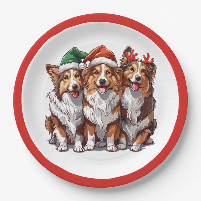 Plato De Papel Navidades Shetland Sheepdogs (Anverso)