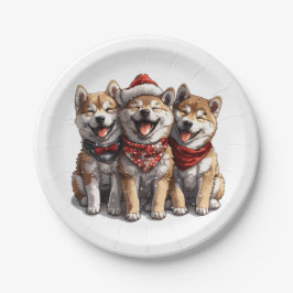 Plato De Papel Navidades Shiba Inu Santa Dogs