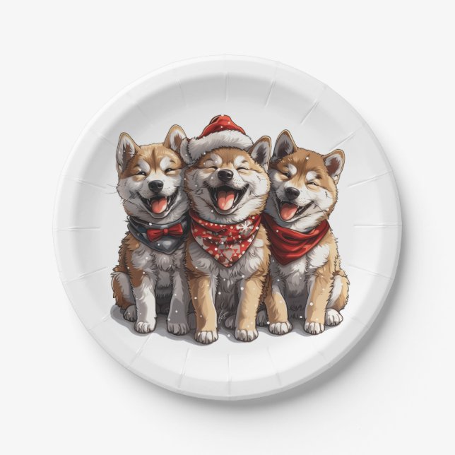 Plato De Papel Navidades Shiba Inu Santa Dogs (Anverso)