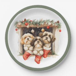 Plato De Papel Navidades Shih Tzu Dogs