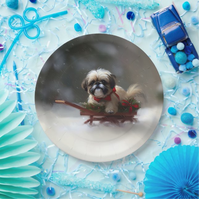 Plato De Papel Navidades Shih Tzu nevan en invierno (Fiesta)