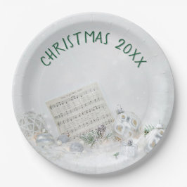 Plato De Papel Navidades Silencian Música Nocturna En Nieve