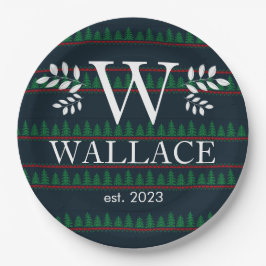 Plato De Papel Navidades simples modernos monograma foto recién c