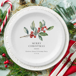 Plato De Papel Navidades simples y elegantes acuarela Botánica