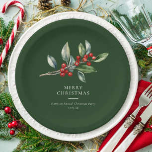 Plato De Papel Navidades simples y elegantes acuarela Botánica