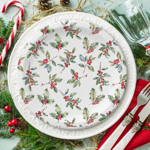 Plato De Papel Navidades simples y elegantes acuarela Botánica