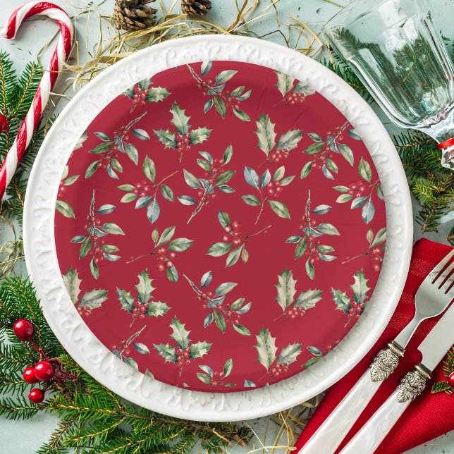 Plato De Papel Navidades simples y elegantes acuarela Botánica (Subido por el creador)