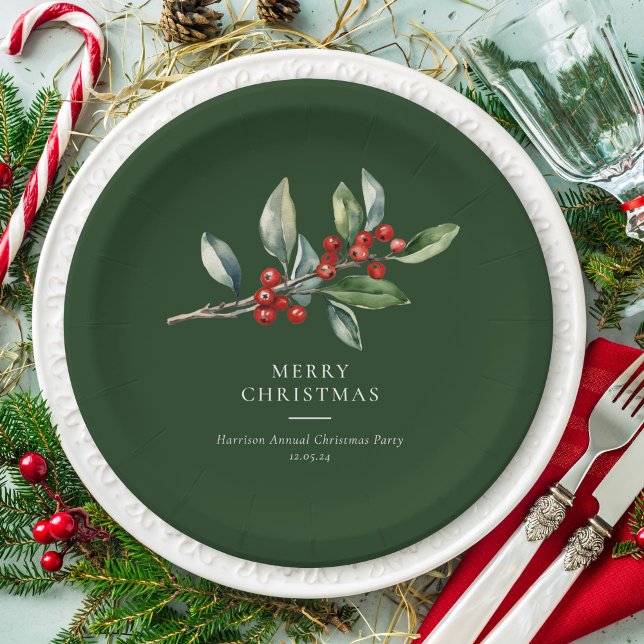 Plato De Papel Navidades simples y elegantes acuarela Botánica (Subido por el creador)