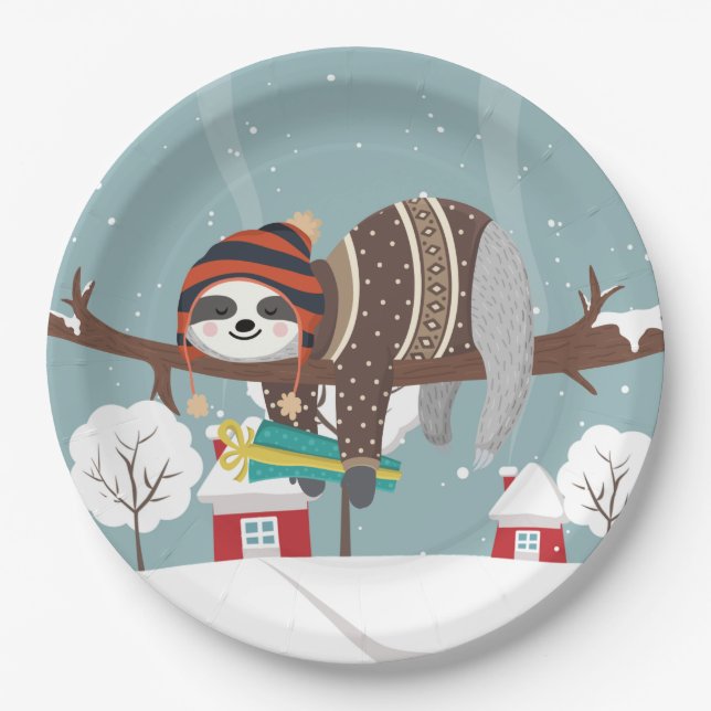 Plato De Papel Navidades Sloth (Anverso)