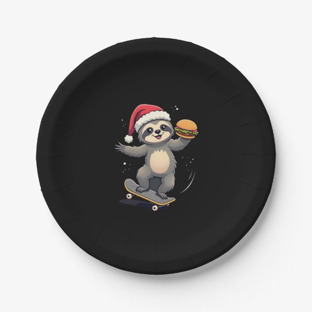 Plato De Papel NAVIDADES SLOTH Funny Navidades Skateboard Sloth ( (Anverso)