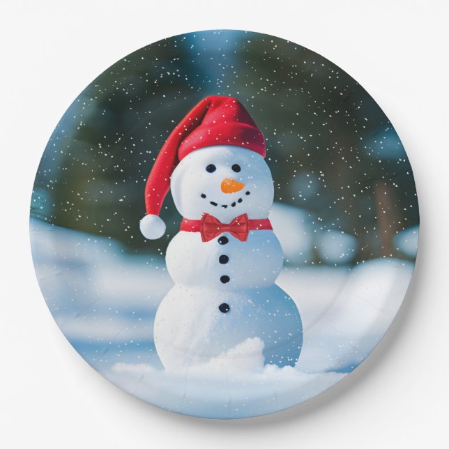 Plato De Papel Navidades Snowman En Copos De Nieve (Anverso)