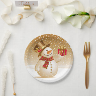 Plato De Papel Navidades Snowman Plate