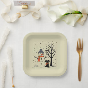 Plato De Papel Navidades Snowman Xmas Dog Winter