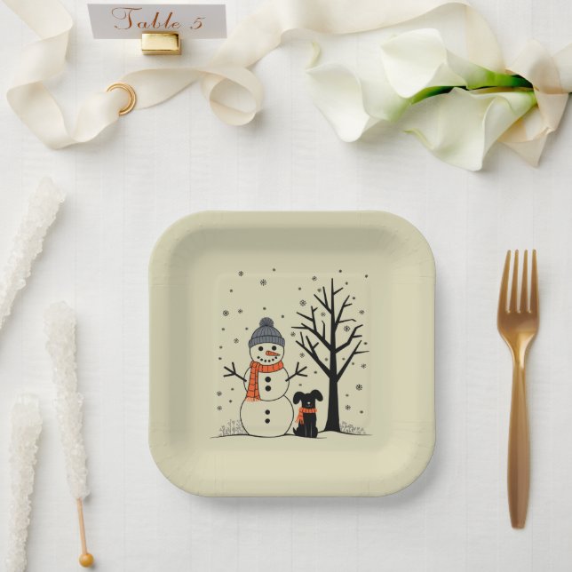 Plato De Papel Navidades Snowman Xmas Dog Winter (Boda)