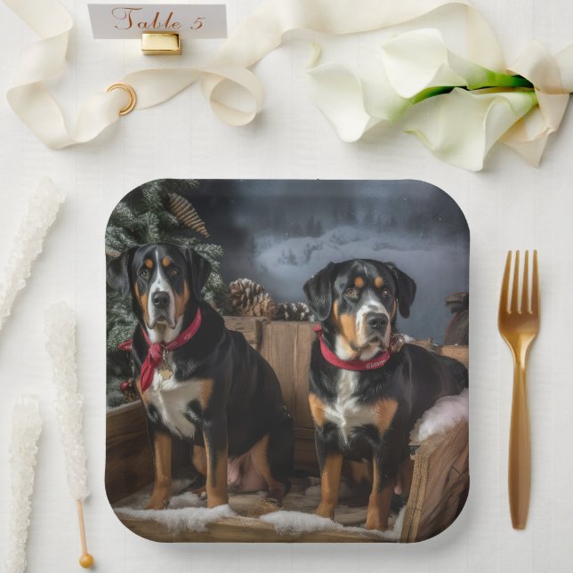 Plato De Papel Navidades Snowy Sleigh de la Montaña Suiza Grande (Boda)