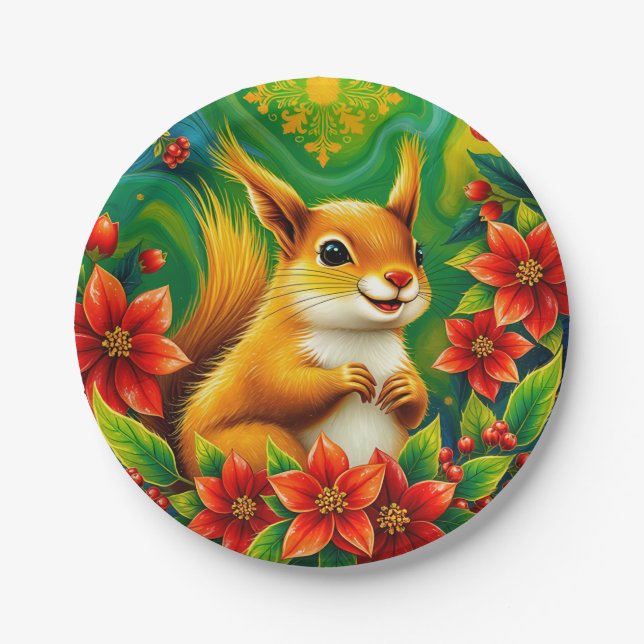 Plato De Papel NAVIDADES SQUIRREL~ Bonito verde amarillo" (Anverso)