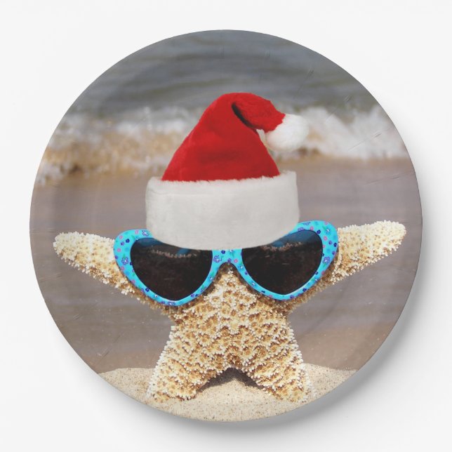 Plato De Papel Navidades Starfish con gafas de sol (Anverso)