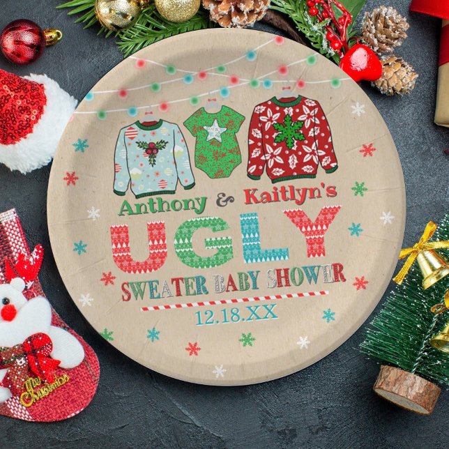 Plato De Papel Navidades suéteres feos Baby Shower (Subido por el creador)