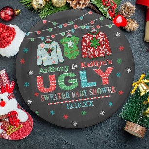 Plato De Papel Navidades suéteres feos Baby Shower