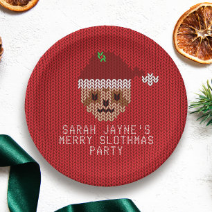 Plato De Papel Navidades Sweater Fiesta Santa Slothmas