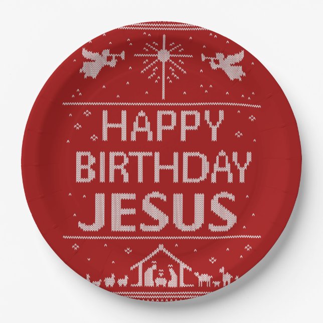 Plato De Papel Navidades Sweater Happy Birday Jesus Christian (Anverso)